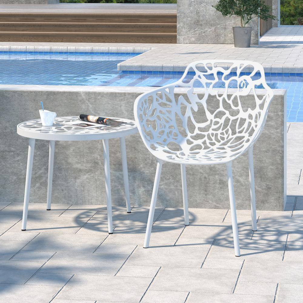 Devon Outdoor Dining Chair in Aluminum Modern Stackable Design Patio Arm Chair in White price history on PriceWatchPro