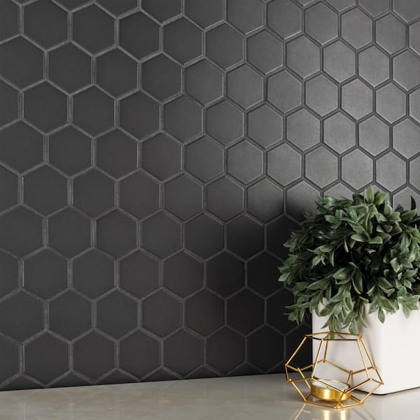 Merola Tile Gotham 2 in. Hex Black 11-1/8 in. x 12-5/8 in