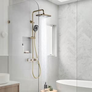3-Spray Multi-Function Wall Bar Shower Kit with 3 Setting Hand Shower and Tub Faucet in Brushed Gold