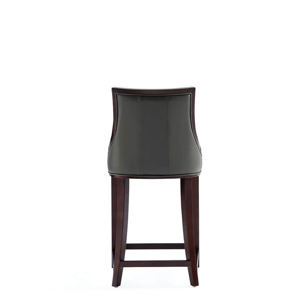 Set of 3 Pebble Grey Faux Leather Walnut Counter Stools