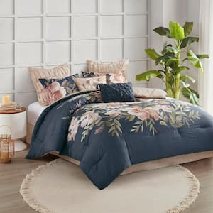 LEVTEX HOME Fiori 3-Piece Charcoal Blue, Pink Floral/Checked Cotton  Full/Queen Quilt Set L17951FQS - The Home Depot