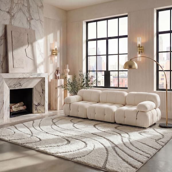 Florida Shag 2 ft. x 4 ft. Cream/Beige Solid Color Area Rug