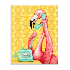 Flamingo Calling Dial Telephone Groovy Flowers Wallpaper by Amelie Legault Unframed Animal Art Print 19 in. x 13 in.