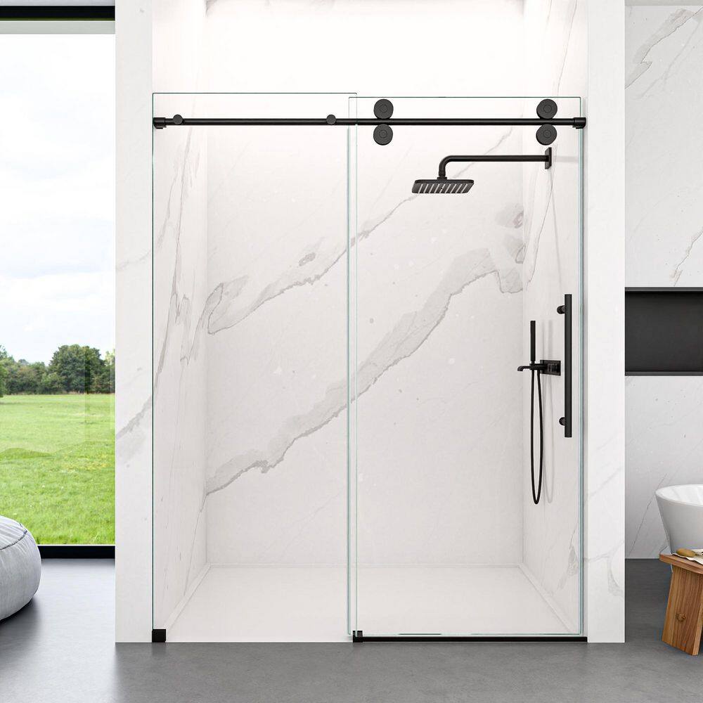 44-48 in. W x 76 in. H Sliding Frameless Shower Door in Matte Black Finish with Clear Glass price history on PriceWatchPro