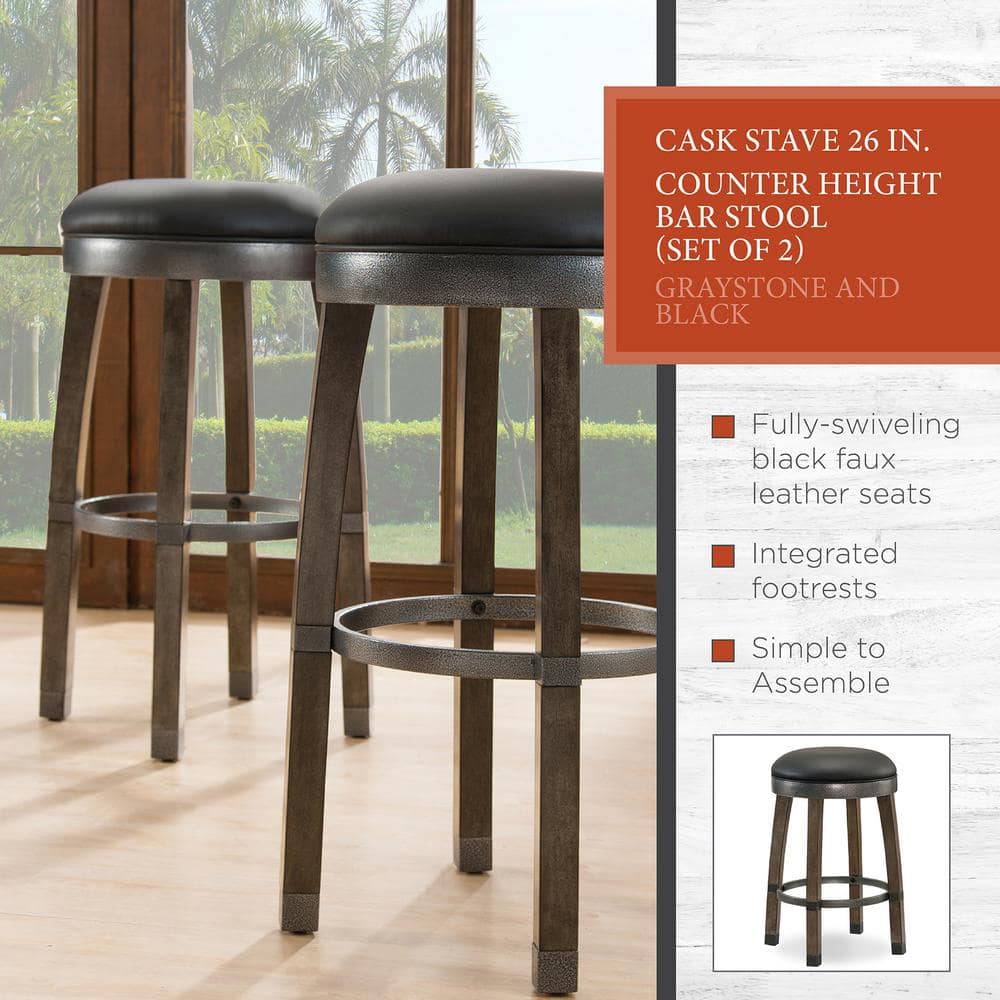 Graystone and Black Swivel Counter Stool with Faux Leather Seat
