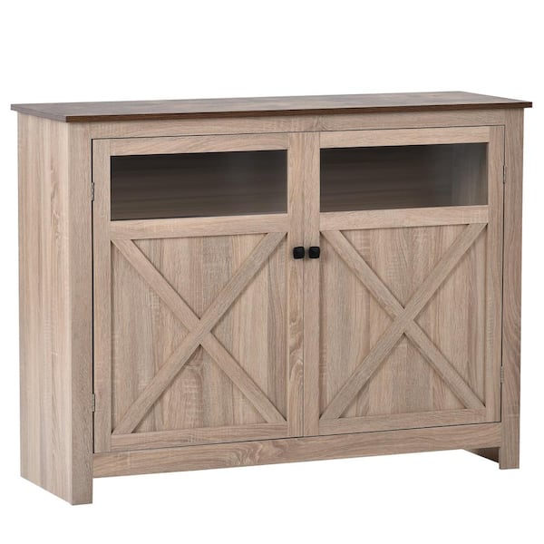 FORCLOVER 47.6 in. W X 36.6 H MDF Tiger TV Stand with 2 Doors Adjustable Panels Open Style Cabinet Fits TV's up to 45 in.