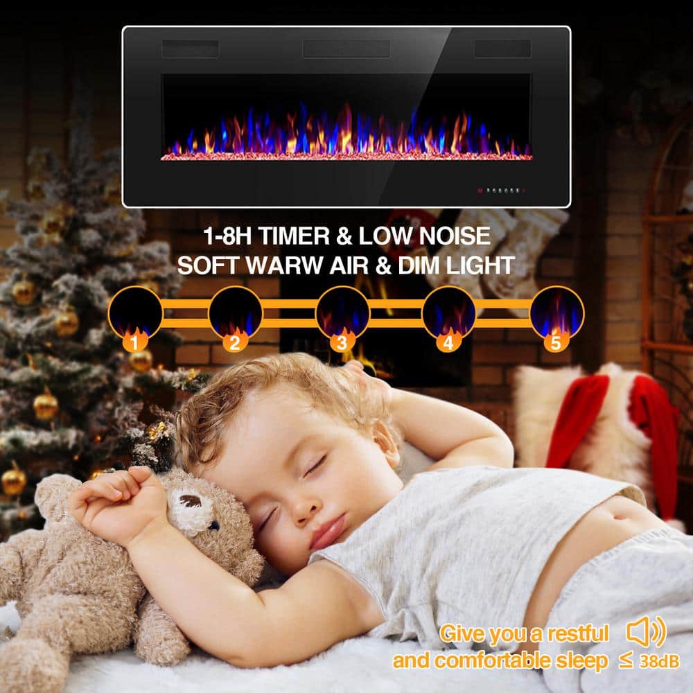 42-Inch Black Wall Mounted Electric Fireplace with Remote