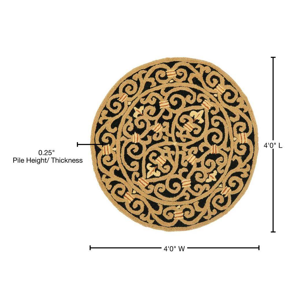 Chelsea Black and Beige Hand-Hooked Round Wool Area Rug