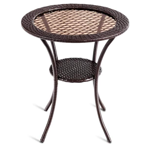 HONEY JOY Round Wicker 28 in. Outdoor Coffee Table Steel Glass Top  TOPB000011 - The Home Depot