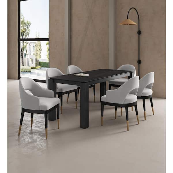 Manhattan Comfort Rockaway and Carrington 7-Piece Rectangle Black and Light Gray Ash Wood Top Dining Room Set Seats 6