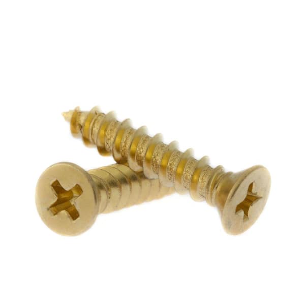 Unbranded #9 x 1 in. Bright Brass Specialty Door Hinge Screw with Oversize Threads (6-Pack)