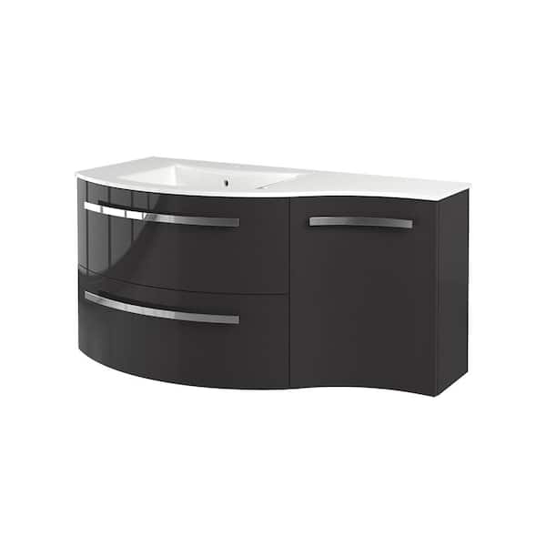 LaToscana Ameno 43 in. W x 20 in. D x 20.5 in. H Floating Bath Vanity with Right Cabinet in Slate with White Tekorlux Top
