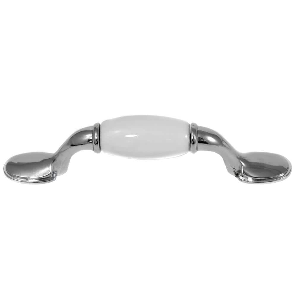 Chrome and White Ceramic 3-Inch Cabinet Pull Handle