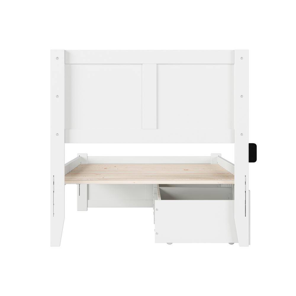 White Twin XL Wood Platform Bed with Chevron Headboard and Storage Drawers