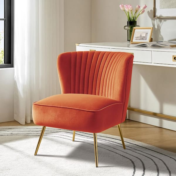 JAYDEN CREATION Monica Modern Orange Velvet Comfy Living Room Side