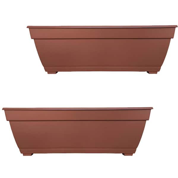 Dynamic Design Newbury Extra Large 26.85 in. x 9.2 in. 17 qt. Light Terracotta-Color Resin Deck Box Outdoor Planter (Pack of 2)