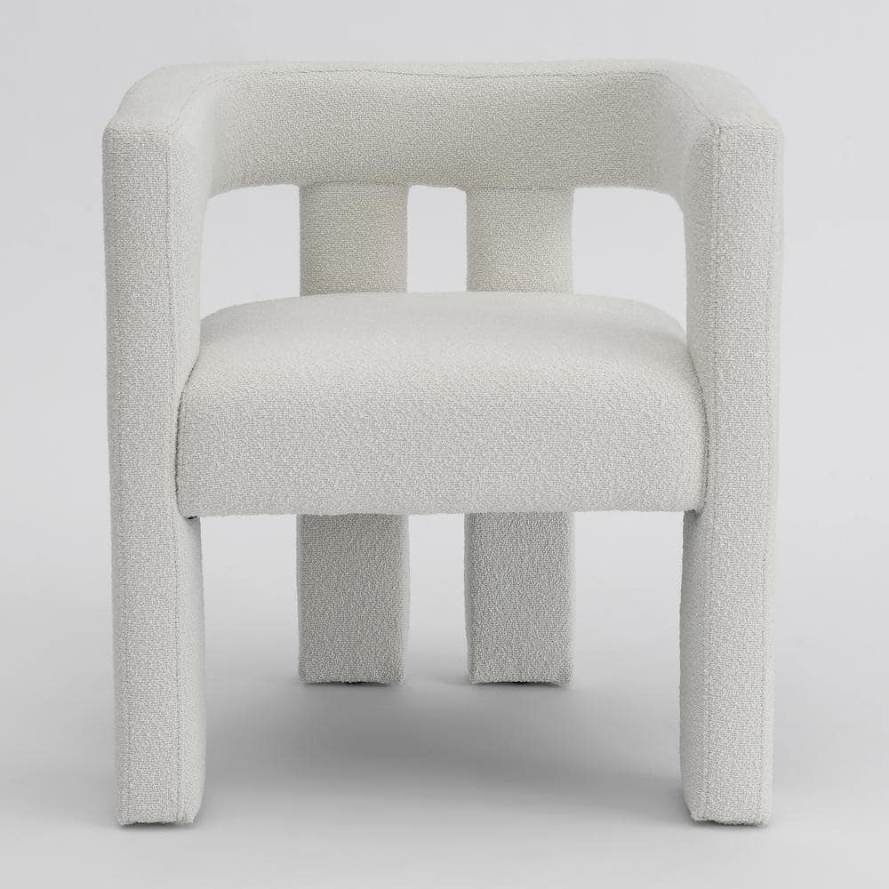 Beige Boucle Upholstered Square Arm Accent Chairs, Set of 2