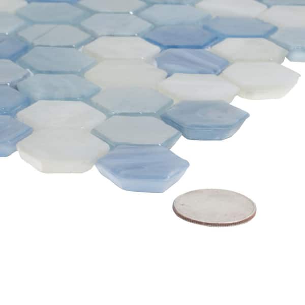 Apollo Tile Light Blue 4 in. x 5 in. Hexagon Polished Glass Mosaic