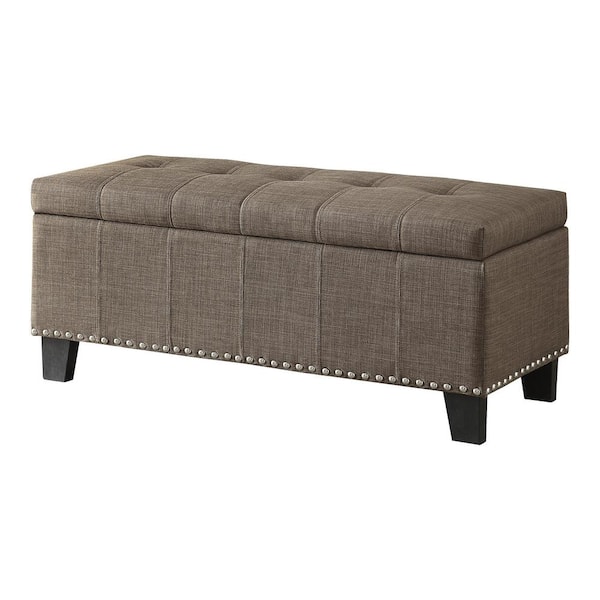 EVERGLADE HOME Denby Brown Tufted Upholstered Storage Bench with Nailheads 19.5 in. x 43.5 in. x 18.5 in.