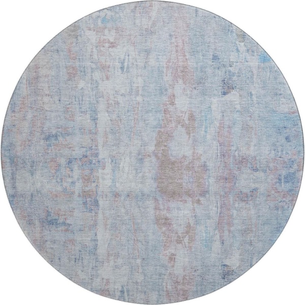 Mayfield Premium Machine Washable Abstract AMF2310 Blue 8 ft. x 8 ft. Round Rug