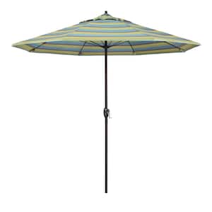 9 ft. Bronze Aluminum Market Patio Umbrella with Fiberglass Ribs and Auto Tilt in Astoria Lagoon Sunbrella