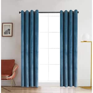 Dusty Blue Velvet Grommet Room Darkening Curtain - 52 in. W x 95 in. L