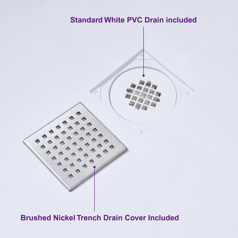 36" White Rectangular Shower Pan Base with Brushed Nickel Drain