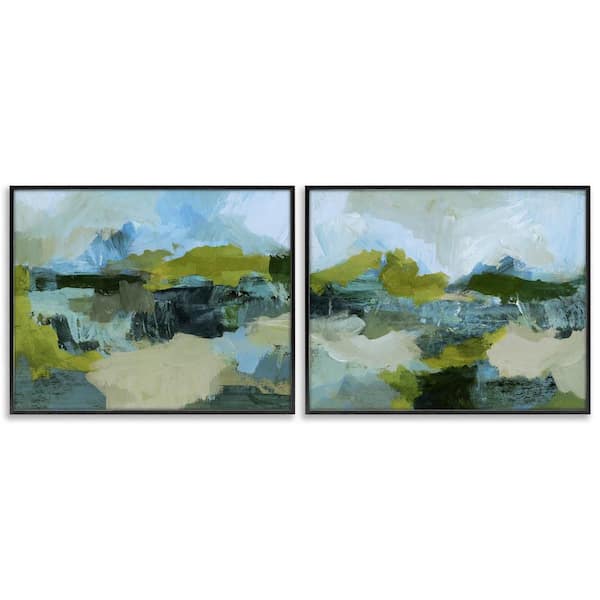 Stupell Industries Abstraction with Green Details by Victoria Barnes 2-Pieces Black Framed Abstract Giclee Art Print 11 in. x 14 in.