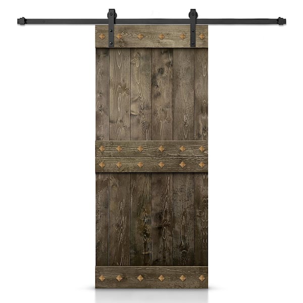 Clavos 42 in. x 84 in. Brown Stained Solid Pine Wood Interior Sliding Barn Door with Sliding Door Hardware Kit Clavos 42 in. x 84 in. Brown Stained Solid Pine Wood Interior Sliding Barn Door with Sliding Door Hardware Kit