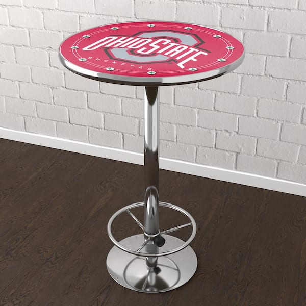 Unbranded Ohio State University Scarlet 3-Piece Round Acrylic Top Chrome Bar Table Set (Seats-2)