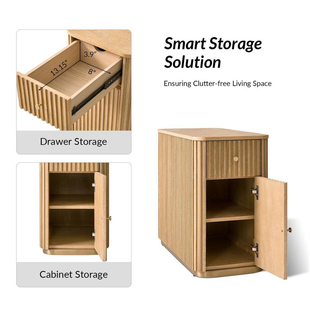 Ines 30 in. Natural Rectangle Wood End Table with Built-In Charging Station - thumbnail 4