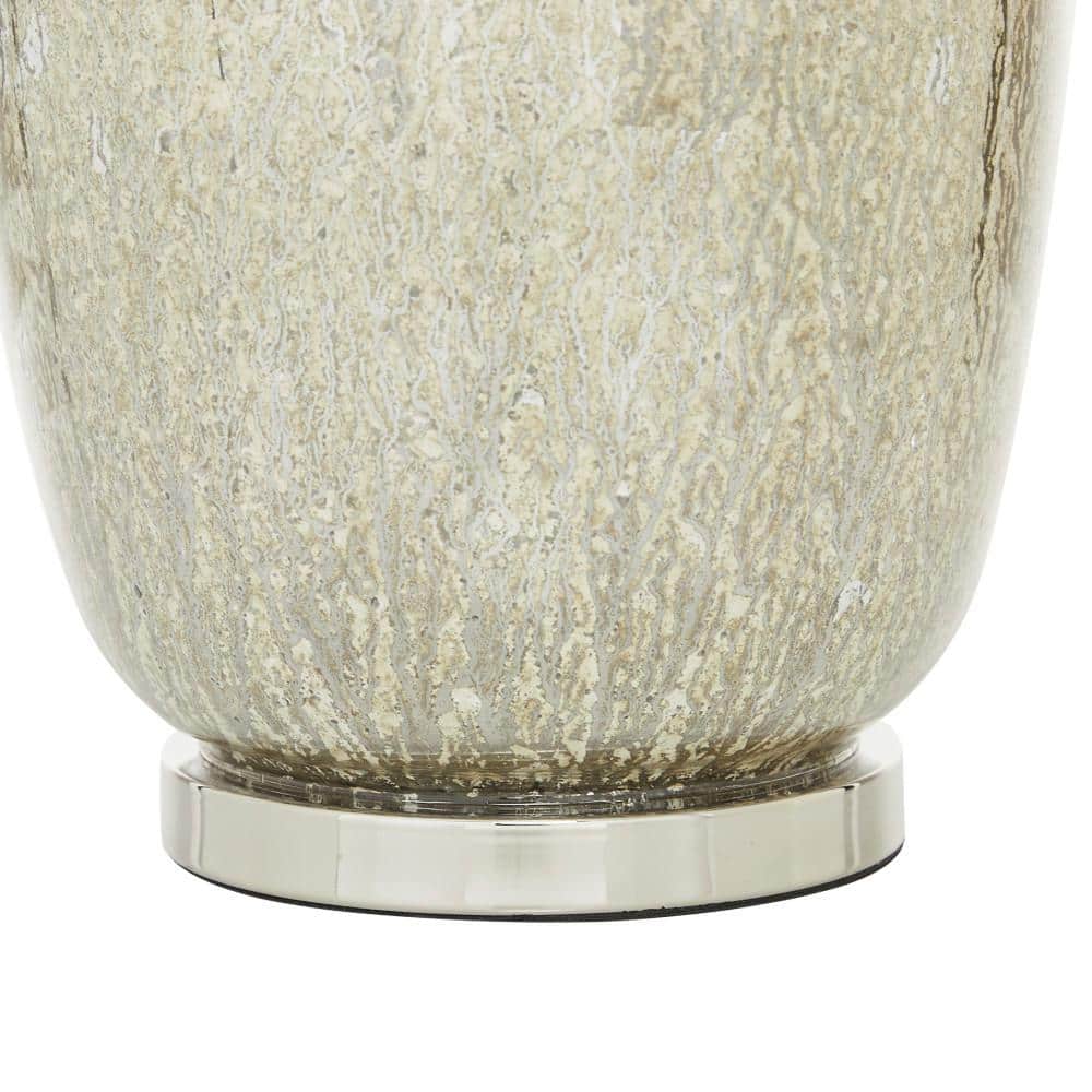 Silver Mercury Glass Table Lamp with Beige Linen Shade