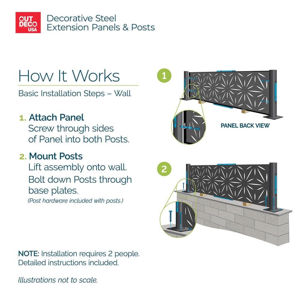 Black Galvanized Steel Decorative Privacy Panel with Star Pattern