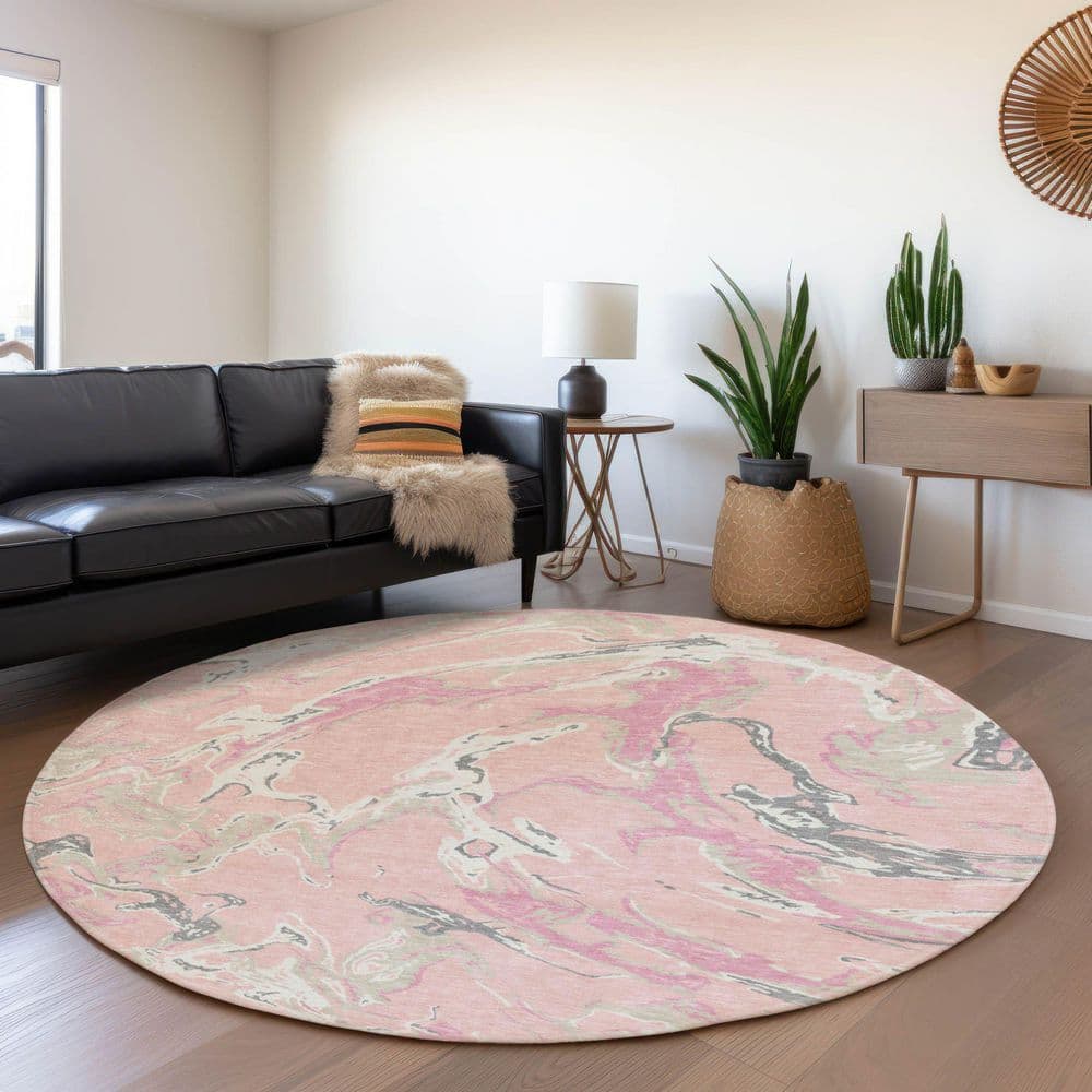 Mayfield Premium Machine Washable Abstract AMF1035 Pink 8 ft. x 8 ft. Round Rug price history on PriceWatchPro