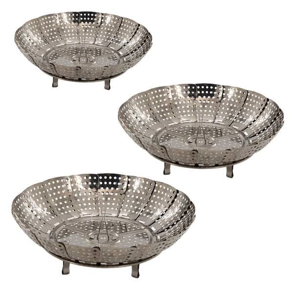 3-Tier Collapsible Expandable Stainless Steel Vegetable Steamer Basket, 3 Sizes: 9.4, 10.2, 11.8