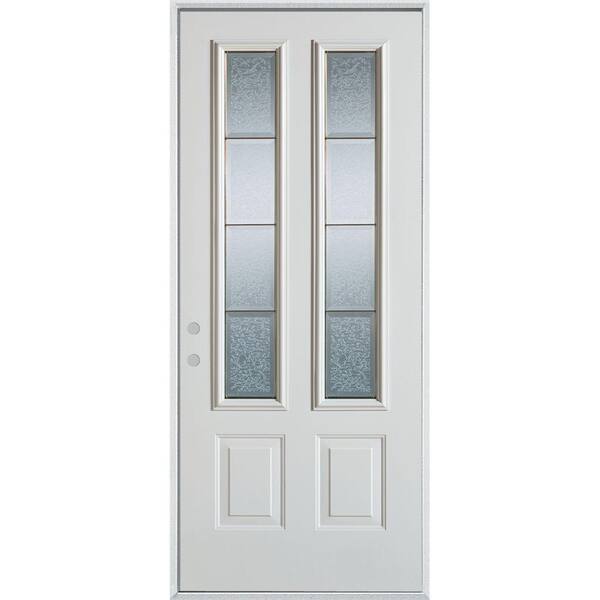 Stanley Doors 32 in. x 80 in. Geometric Clear and Brass 2 Lite 2-Panel Painted White Right-Hand Inswing Steel Prehung Front Door