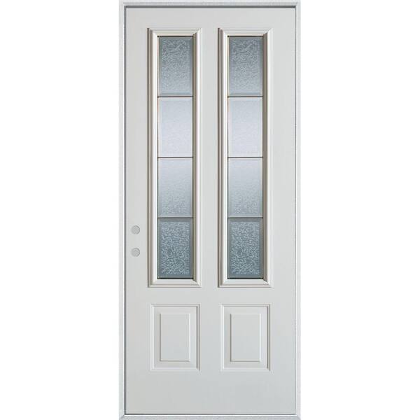 Stanley Doors 32 in. x 80 in. Geometric Glue Chip and Brass 2 Lite 2-Panel Painted Right-Hand Inswing Steel Prehung Front Door