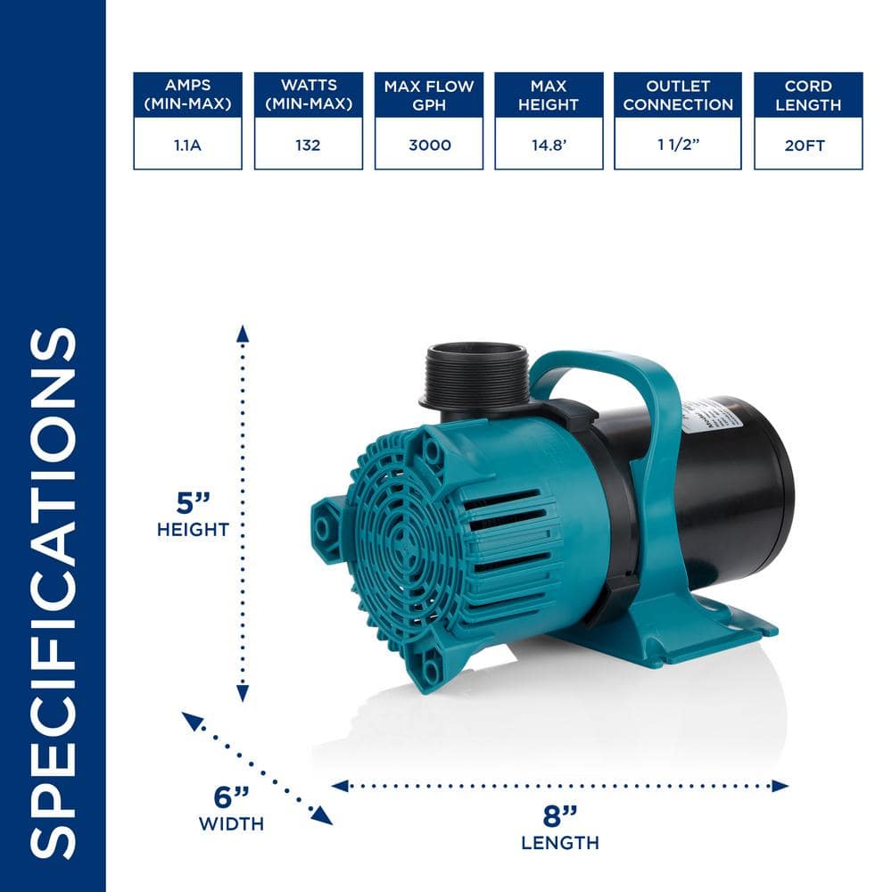 3000 GPH Teal Energy-Saving Outdoor Pump with Mesh Bag