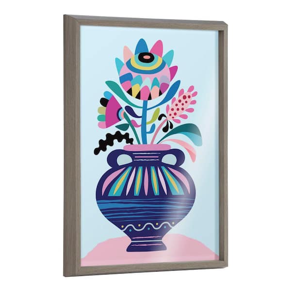Kate and Laurel Blake "Mid Century Modern Whimsical Floral" by Rachel Lee of My Dream Wall Framed Glass Art Print 18 in. x 24 in.