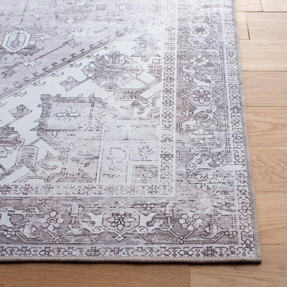 Beige and Grey Machine Washable Synthetic Runner Rug