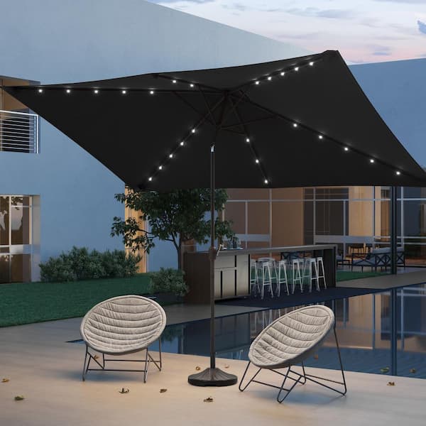 10 ft. x 6.5 ft. Solar LED Rectangle Market Patio Umbrellas with Solar Lights Tilt Button in Dull Black