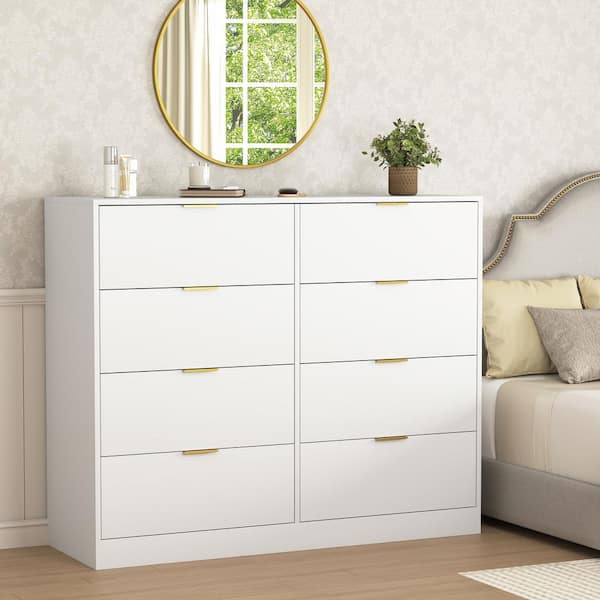 tall white dresser with gold hardware Benjara 6 Drawer Wooden Dresser with Metal Hairpin Legs, White and Gold main image 0