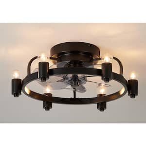 Blade Span 13.7 in. 20 in. 6-Light Small Modern Black Ceiling Fan Indoor Flush Mount Ceiling Fan with Light and Remote
