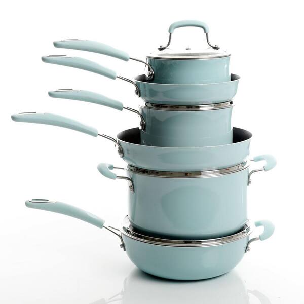 KENMORE Elite Andover 10-Piece Glacier Blue Aluminum Non-Stick Cookware Set with Lids