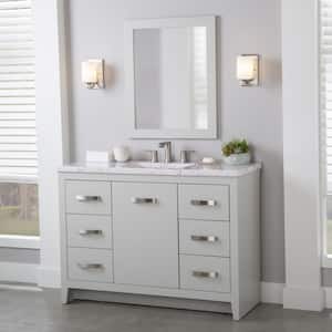 26 in. W x 31 in. H Rectangular Wood Framed Wall Bathroom Vanity Mirror in Light Gray
