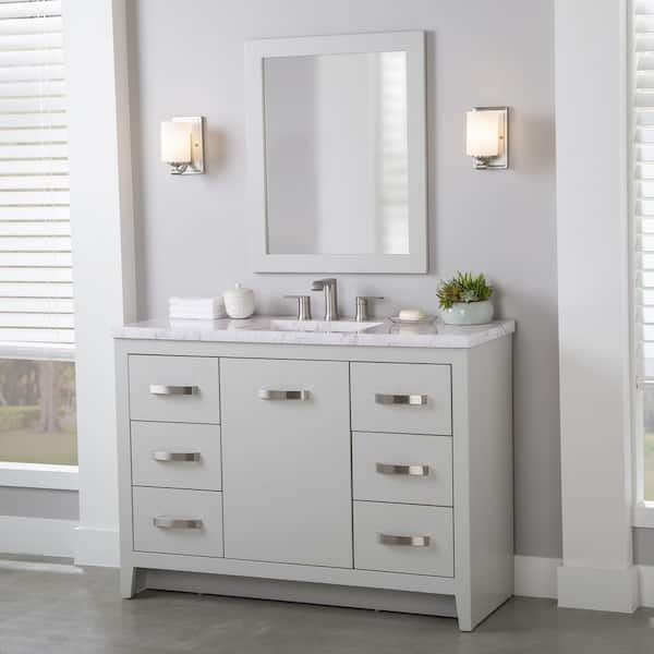 26 in. W x 31 in. H Rectangular Wood Framed Wall Bathroom Vanity Mirror in Light Gray