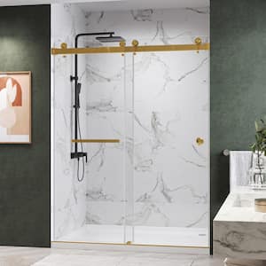 CatalystFP 72 in. W x 76 in. H Double Sliding Frameless Shower Door in Brushed Gold with 3/8 in. Clear Glass