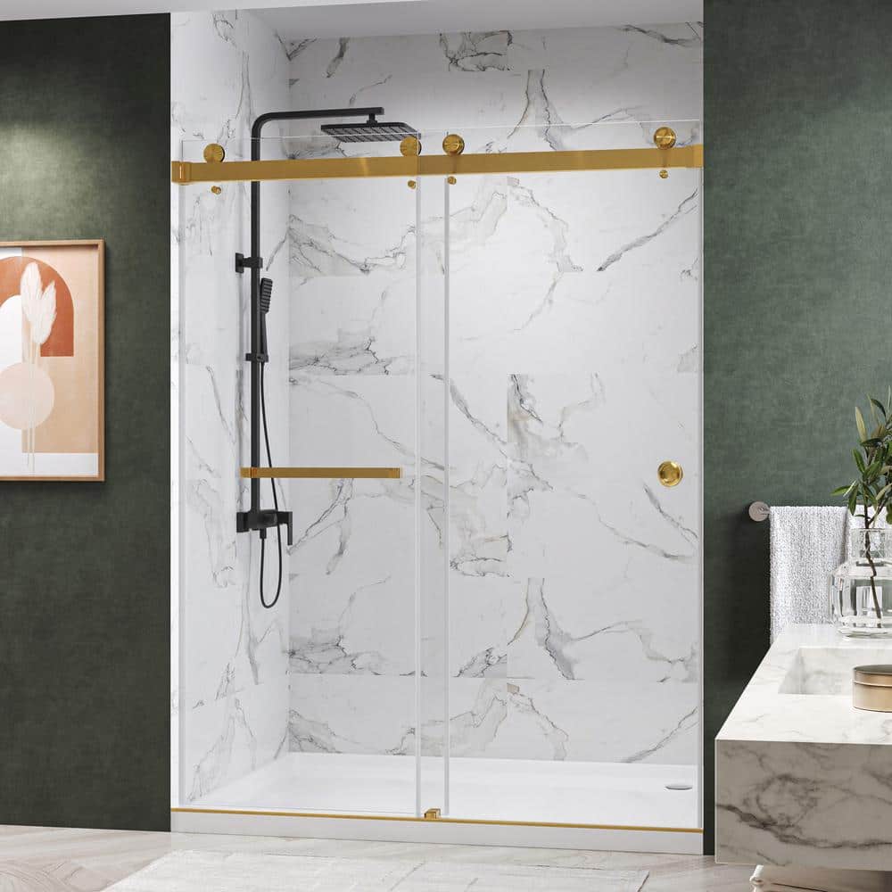 CatalystFP 72 in. W x 79 in. H Double Sliding Frameless Shower Door in Brushed Gold with 3/8 in. Clear Glass price history on PriceWatchPro