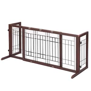 38 in-71 in. Adjustable Wooden Pet Gate for Dogs, Indoor Freestanding Dog Fence for Doorways, Stairs, Deep Brown