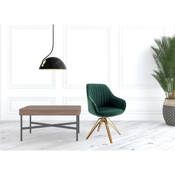 HomeRoots Amelia 33.27 in. Dark Green Velvet Arm Chair with Swivel